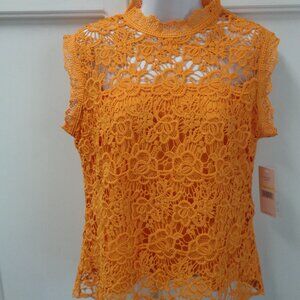 Nanette Lepore Women's Apricot High Neck Sleeveless Lined Lace Top Size M NWT!